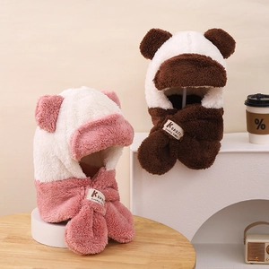 Ensemble bonnet et écharpe en peluche panda pour enfants en fausse fourrure