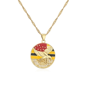 Gold plated copper necklace with eagle pendant and colorful enamel ziconia inlay