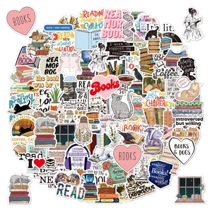 Set of 50 waterproof reading themed stickers for laptops and bookish lifestyle decor