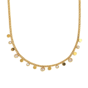 Minimalist 18K gold plated stainless steel necklace with zircon disks on a cable chain