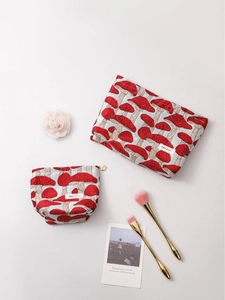 Vintage mushroom jacquard fabric makeup bags set with zipper for women travel storage