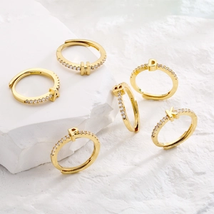 Adjustable gold letter rings with micro-pave white zircon alphabet A to Z design