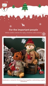Detailed view of plush reindeer and snowman Christmas gift bags with Merry Christmas print