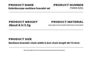 Size specifications for leaf necklace and bracelet set in stainless steel with 18k gold