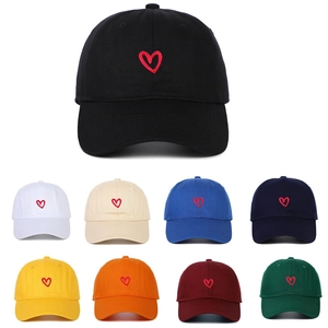 Korean Heart Embroidered Cotton Baseball Cap Soft Top Adjustable Sun Hat For Women Men Outdoor Casual Sports Peaked Cap
