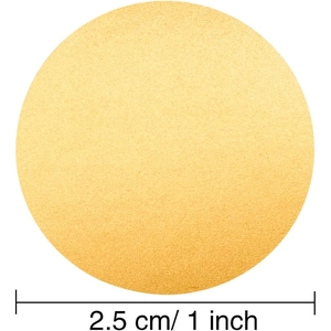 Makro-Detail runder 2,5 cm goldener Rubbelaufkleber mit Textur und Größenangabe