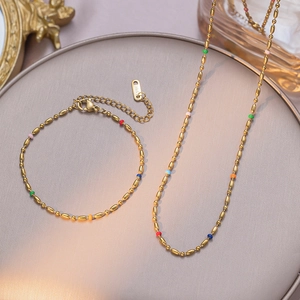 French Style Luxury Titanium Steel Necklace For Women Colorful Rainbow Drip Glaze Enamel Gold Plated Clavicle Chain Jewelry