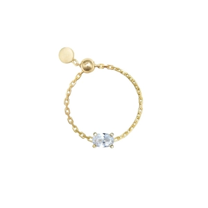 Detail shot of the S925 hallmark on a gold-plated adjustable ring with oval gemstone