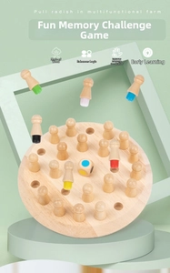 Macro detail of wooden memory chess game showing colorful pegs and premium natural wood base