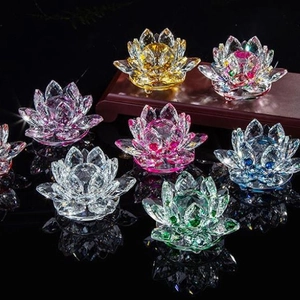 Polished multicolor crystal lotus ornaments in clear pink yellow blue and green colors