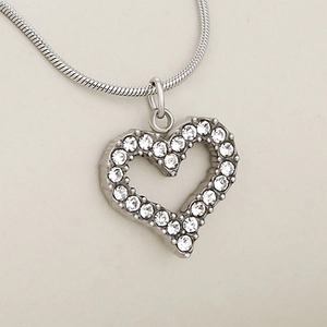 Elegant silver heart necklace with sparkling crystals and sleek snake chain for women