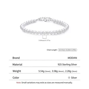 Elegant 925 sterling silver pearl bracelet with adjustable chain and 5mm pearls for women