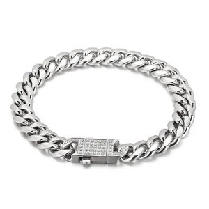 Men Hip Hop Cuban Link Necklace And Bracelet Stainless Steel Iced Out Square Pavé Zircon Clasp Heavy Punk Jewelry