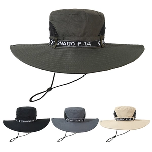 Outdoor Bucket Hat Quick Dry Polyester UV Protection Wide Brim Sunshade Breathable Mesh Fishing Hat With Wind Rope