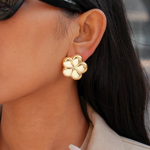 Chic Flower Stud Earrings Shiny Mirror Polish Metallic Iron With Steel Earring Post For Women Minimalism Retro Style