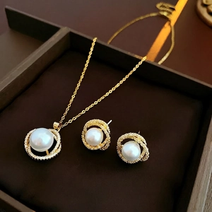 Künstliche Perle Vergoldeter Schmuck Für Frauen Zirkonia Ohrstecker Mit 925 Sterling Silber Ohrstift Und Halskette