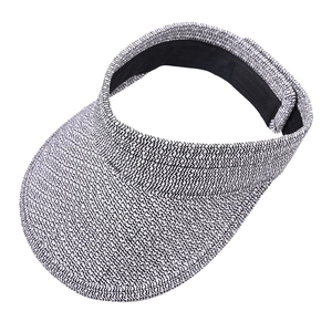 Foldable empty top straw sun hat for women with black and white woven texture and sweatband
