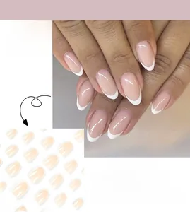 Unghie finte French manicure classiche con base nude e punte bianche eleganti