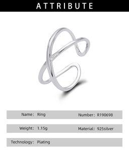 Detail specifications of 925 silver double layer cross ring weighing 1.15g with plating