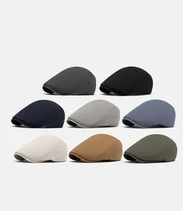 Detail view of 8 colors of striped flat caps with side metal eyelets and cotton texture