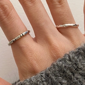 Minimalist S925 sterling silver rings with textured wavy and geometric line designs