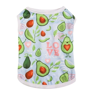 Light blue summer dog vest with cute avocado and heart print made of breathable fabric