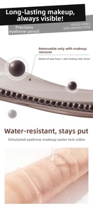 Waterproof eyebrow pencil with long-lasting oil-wax base showing water resistance test