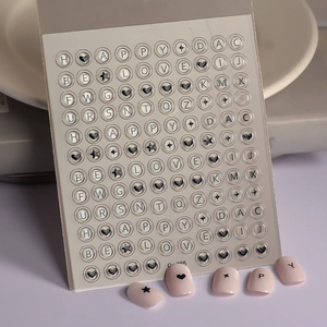 Autocollants 3D transparents pour ongles avec lettres anglaises et étoiles noires