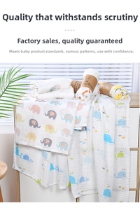 Detail von weichem Bambus-Baumwolle Baby-Pucktuch mit Elefanten- und Wal-Prints