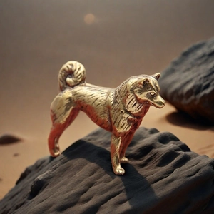 Statuetta Di Cane In Miniatura Ottone Massiccio Statua Shiba Inu Akita Ornamento Da Scrivania Scultura Animale Retrò Casa