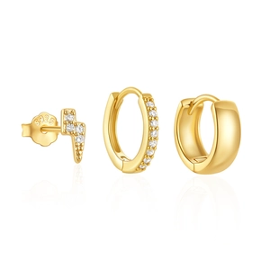 Detail of S925 sterling silver gold earrings set with turquoise and zircon accents