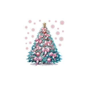 Reusable Christmas tree wall sticker with pink bows and gold star for home party decoration