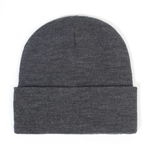 Deep grey knit winter beanie hat for women featuring warm ribbed texture and soft fabric