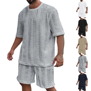 Homme Tricot Jacquard Texture Torsadée T-Shirt Manches Courtes Et Shorts Été Décontracté Sport Streetwear Haut Bas