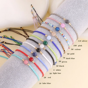 Bohemian hand-woven seed bead bracelets in multiple colors with crystal accents
