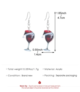 Detailed size specifications for acrylic Christmas wine glass earrings with red finish