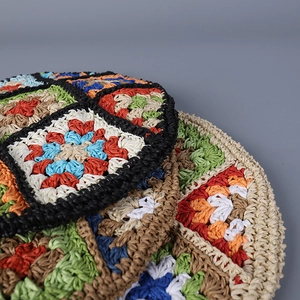 Handmade crochet granny square round coasters with vibrant bohemian multi-color patterns