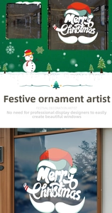 Detail of Santa Merry Christmas window sticker with red hat and white beard design