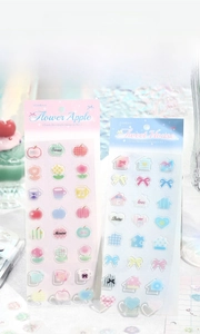 Detailed macro view of Kirakira Land 3D crystal epoxy stickers with pastel patterns