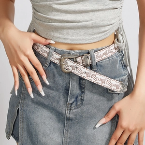 Women Vintage Western Boho Faux Leather Belt White Brown Butterfly Floral Print Carved Alloy Pin Buckle Waist Strap Accessories