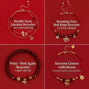 Bracciale Di Agata Rossa Vintage Con Ciondolo Cavallo Dello Zodiaco In Lega Dorata Portafortuna Per Donne
