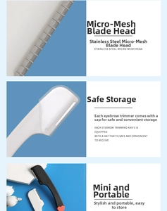 Detail of eyebrow razor with stainless steel micro-guard blade and protective cap
