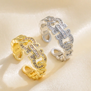 Verstellbarer Kettenring mit Mikro-Zirkonia-Besatz in Gold und Silber-Ausführung