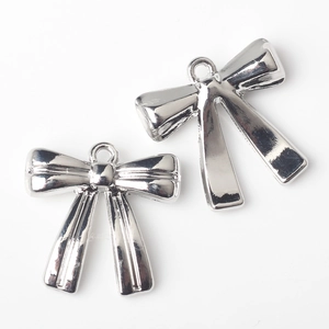 Polished silver alloy bow pendants for DIY jewelry making accessories set of 2