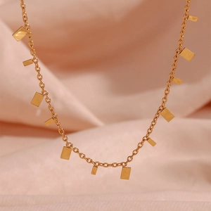 Minimalist Stainless Steel Gold Plated Rectangular Pendant Necklace For Women Fashion Geometric Chain Necklace Jewelry Gift