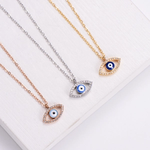 Minimalist evil eye necklaces with cubic zirconia in gold, silver and rose gold