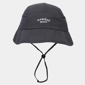 Quick-dry dark grey sun bucket hat with adjustable chin strap and Newday embroidery