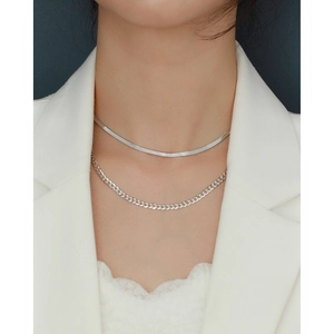 Double-layered 925 sterling silver snake and Cuban chain necklace for a layered look