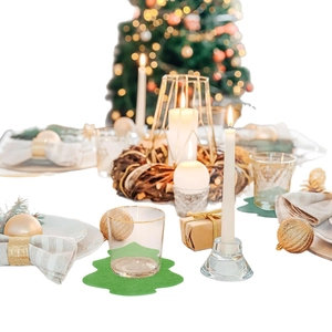 Christmas tree shaped green felt coasters for festive dining table heat insulation
