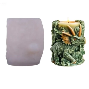 3D triceratops dinosaur relief candle silicone mold with detailed textured candle result